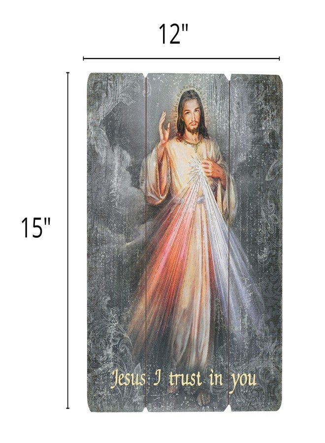 Needzo Laser Cut Wood Divine Mercy Icon Wall Plaque, Jesus I Trust in Religious Hanging Decoration for Home or Office, 12 x 15 - Image 2